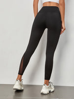 Leggings da allenamento Collant a compressione con inserto in mesh per controllo di pancia senza cuciture con tasca laterale per telefono