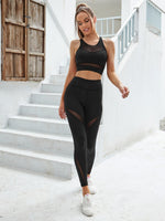 Set & Leggings in vita a fascia larga & top in rete a contrasto