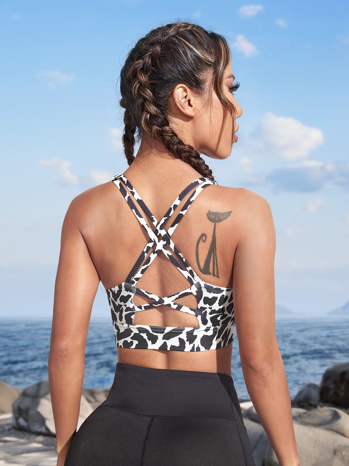 Reggiseni sportivi con stampa leopardo indietro incrociato