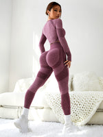 Set da palestra colorblock senza cuciture Set da yoga Maglietta con foro per pollice & Leggings con controllo di pancione