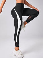 Leggings sportivi inserto in rete cucitura laterale vita a banda larga