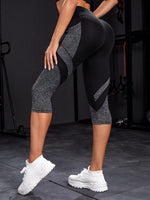 Leggings sportivi color block ampia fascia in vita tasca laterale per telefono