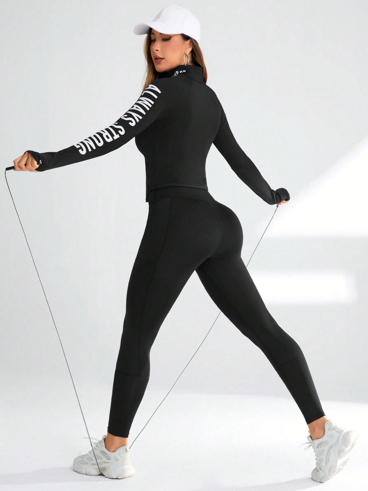 Set sportivo con stampa a lettere e maniche, completo da allenamento, set outfit