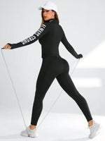 Set sportivo con stampa a lettere e maniche, completo da allenamento, set outfit