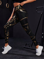 Leggings A Vita Alta Slim Fit, Con Stampa Dorata