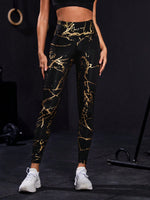 Leggings A Vita Alta Slim Fit, Con Stampa Dorata