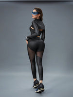 3 In 1 Reggiseno Sportivo Push-up Collo A V Con Crop Top Staccabile, Leggings Sportivi Traspiranti Con Inserto A Rete, Outfit Sportivo Sexy A 3 Pezzi