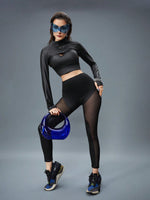 3 In 1 Reggiseno Sportivo Push-up Collo A V Con Crop Top Staccabile, Leggings Sportivi Traspiranti Con Inserto A Rete, Outfit Sportivo Sexy A 3 Pezzi