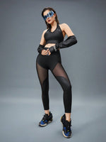 3 In 1 Reggiseno Sportivo Push-up Collo A V Con Crop Top Staccabile, Leggings Sportivi Traspiranti Con Inserto A Rete, Outfit Sportivo Sexy A 3 Pezzi