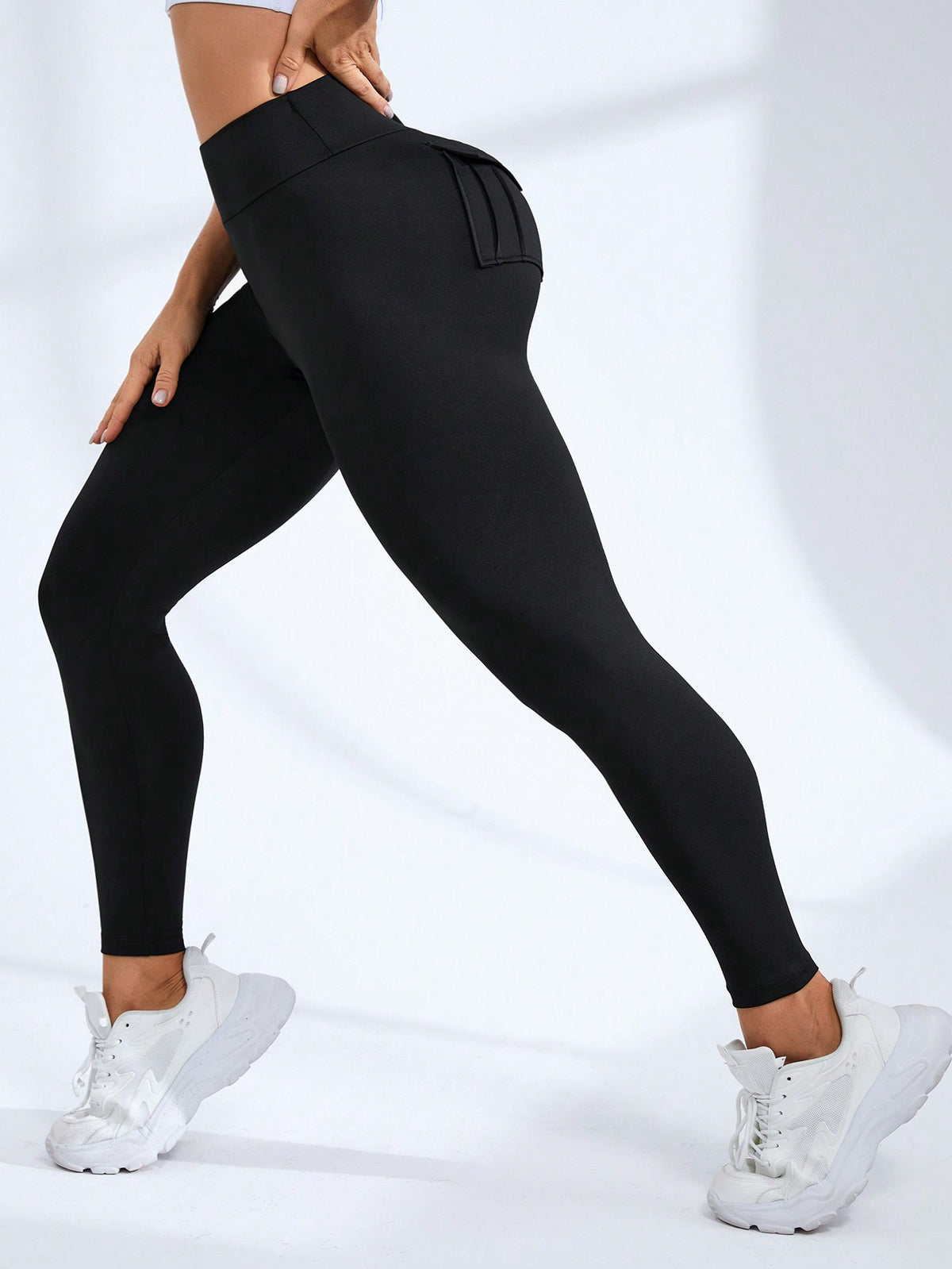 Leggings Sportivi A Taschino Con Patta A Tinta Unita