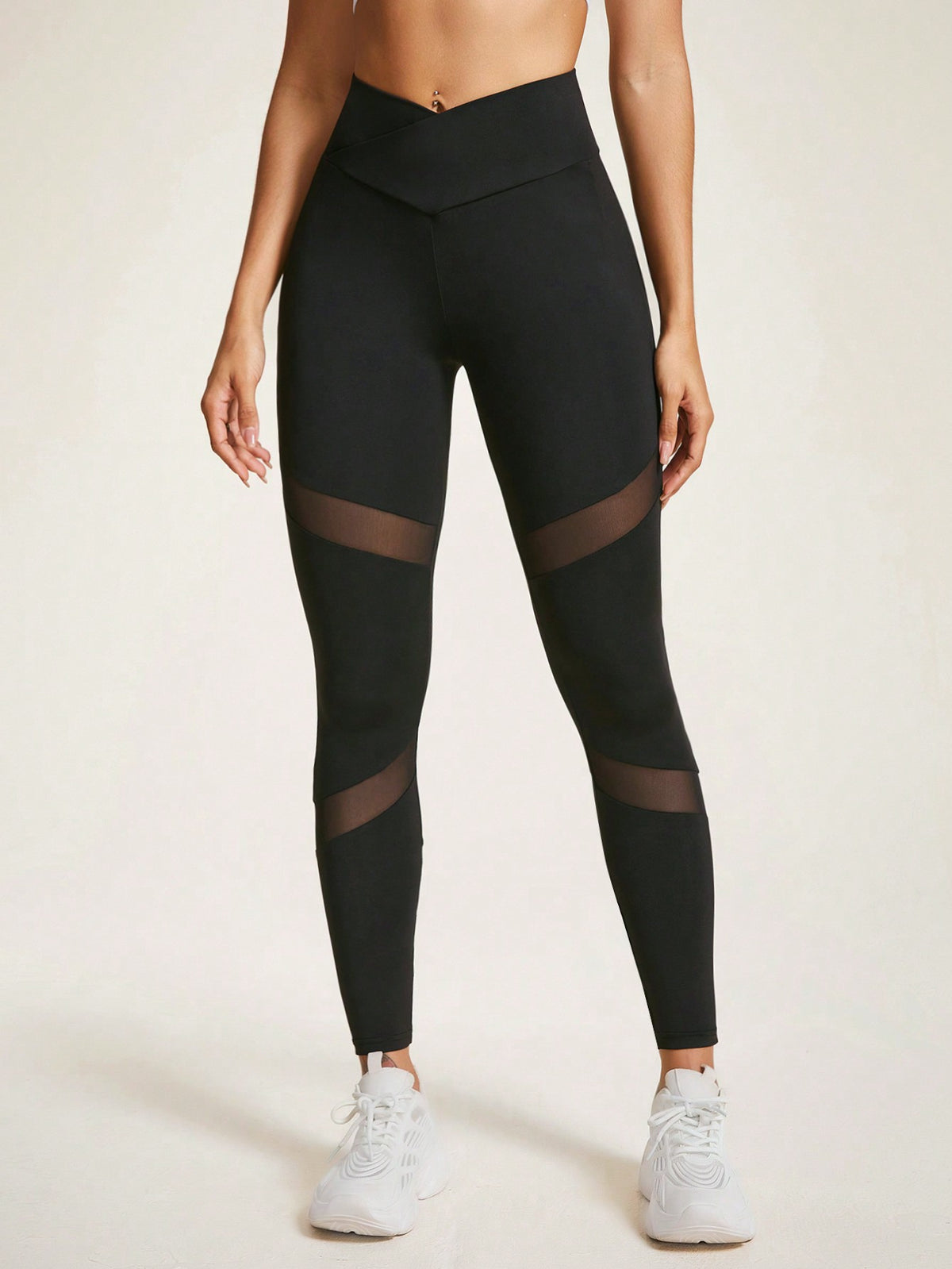 Leggings Da Yoga Con Patchwork Di Rete A Vita Incrociata