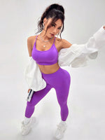 Conjunto Deportivo De Dos Piezas Sin Costuras Y Sin Espalda Para Mujer