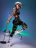 Leggings A Vita Alta Slim Fit, Con Stampa Dorata