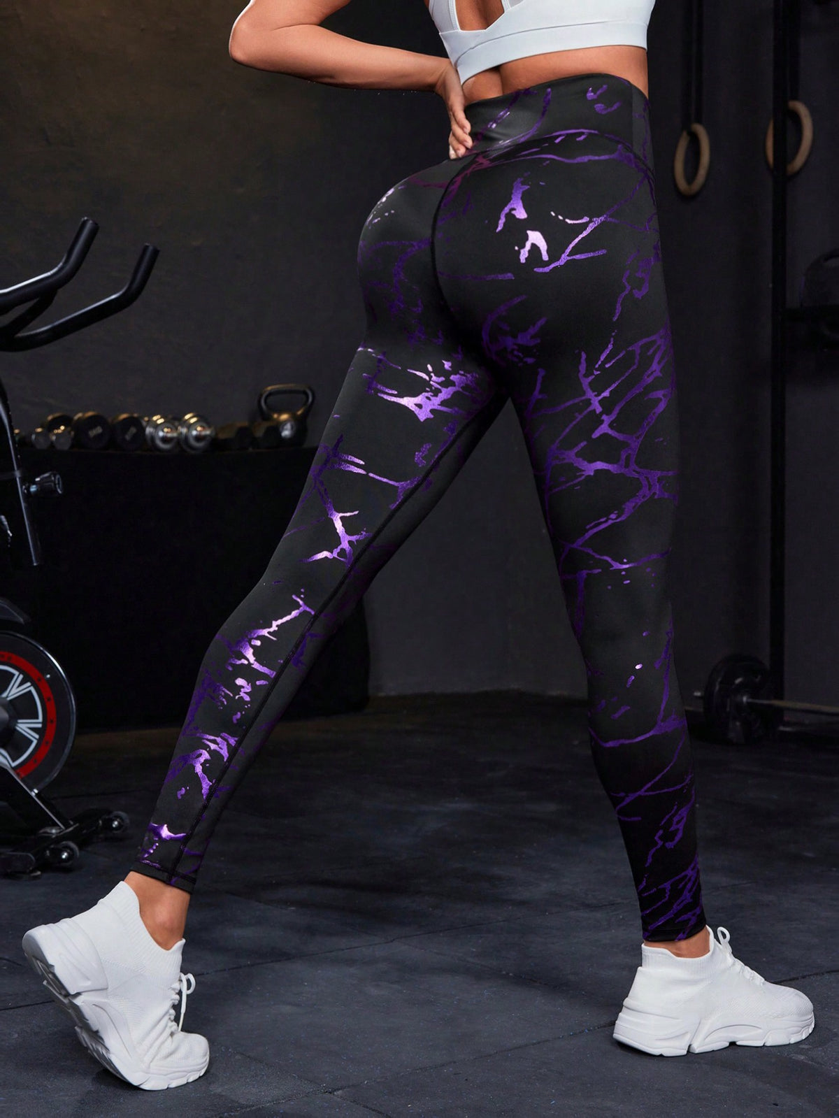 Leggings A Vita Alta Slim Fit, Con Stampa Dorata