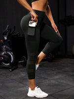Leggings sportivi da donna in mesh a tinta unita con tasche