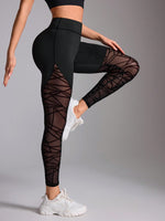 Leggings da allenamento quotidiani a vita alta da donna con inserti geometrici in rete