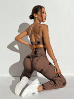 Set sportivo senza cuciture ad alta elasticità con stampa tie-dye (stampa casuale)