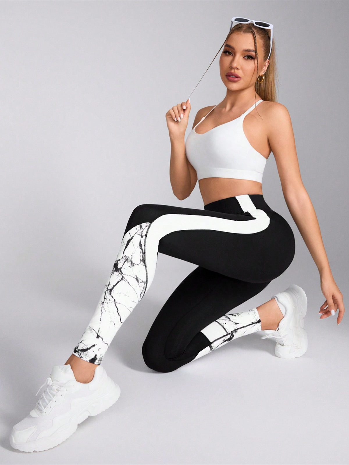 Leggings sportivi casual da donna con stampa a colore contrastante