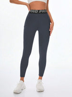 Leggings da yoga ad alta vita da donna con design a lettera, per uso casual all'aperto, fitness, snellente e modellante