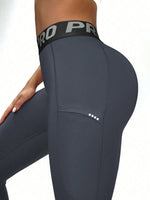 Leggings da yoga ad alta vita da donna con design a lettera, per uso casual all'aperto, fitness, snellente e modellante