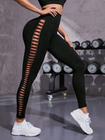 Leggings sportivi scavato vita a banda larga