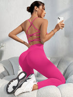 Set di abbigliamento sportivo estivo da donna, composto da top canotta con incrocio sulla schiena e leggings skinny a 7/8