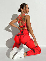 Set sportivo senza cuciture ad alta elasticità con stampa tie-dye (stampa casuale)