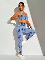 Set sportivo senza cuciture ad alta elasticità con stampa tie-dye (stampa casuale)