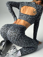 Tuta sportiva a maniche lunghe con stampa leopardata senza cuciture