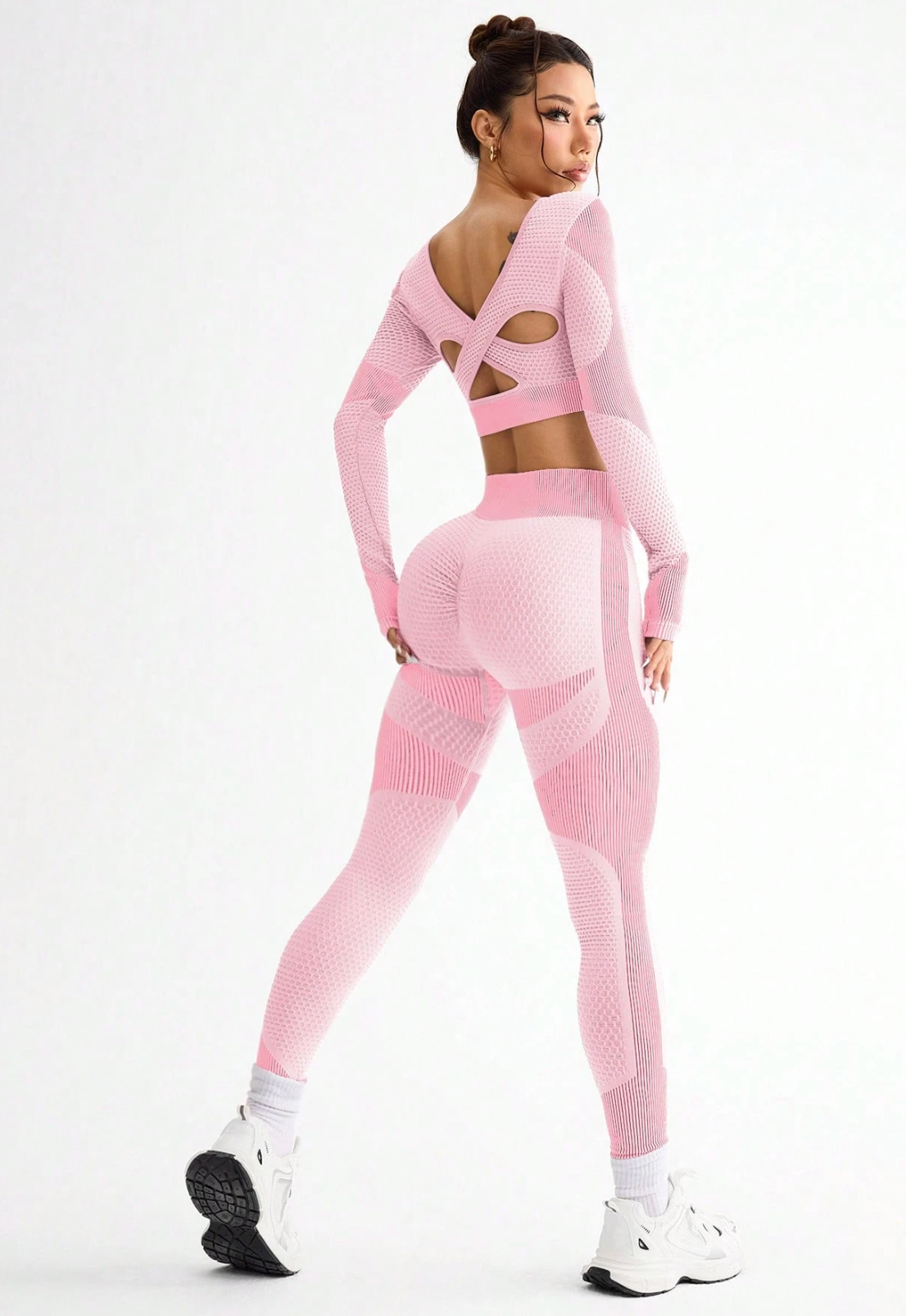 Set Outfit da Fitness da Donna con Top a Canotta con Spalline Incrociate e Pantaloni a Maniche Lunghe