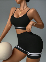 Set di reggiseno sportivo e pantaloncini da donna ad alta elasticità, senza cuciture, in maglia, a vita alta con controllo dell addome e effetto "sedere di pesca", in tessuto morbido e delicato sulla pelle, modellante, outfit casuale versatile per t