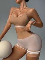 Set di reggiseno sportivo e pantaloncini da donna ad alta elasticità, senza cuciture, in maglia, a vita alta con controllo dell addome e effetto "sedere di pesca", in tessuto morbido e delicato sulla pelle, modellante, outfit casuale versatile per t