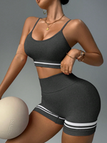 Set di reggiseno sportivo e pantaloncini da donna ad alta elasticità, senza cuciture, in maglia, a vita alta con controllo dell addome e effetto "sedere di pesca", in tessuto morbido e delicato sulla pelle, modellante, outfit casuale versatile per t