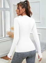 Felpa con chiusura lampo e collo alto in tinta unita da donna, vestibilità slim, morbida e traspirante, per tutte le stagioni