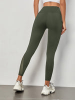 Leggings sportivi a fascia larga in maglia a contrasto con tasca per telefono