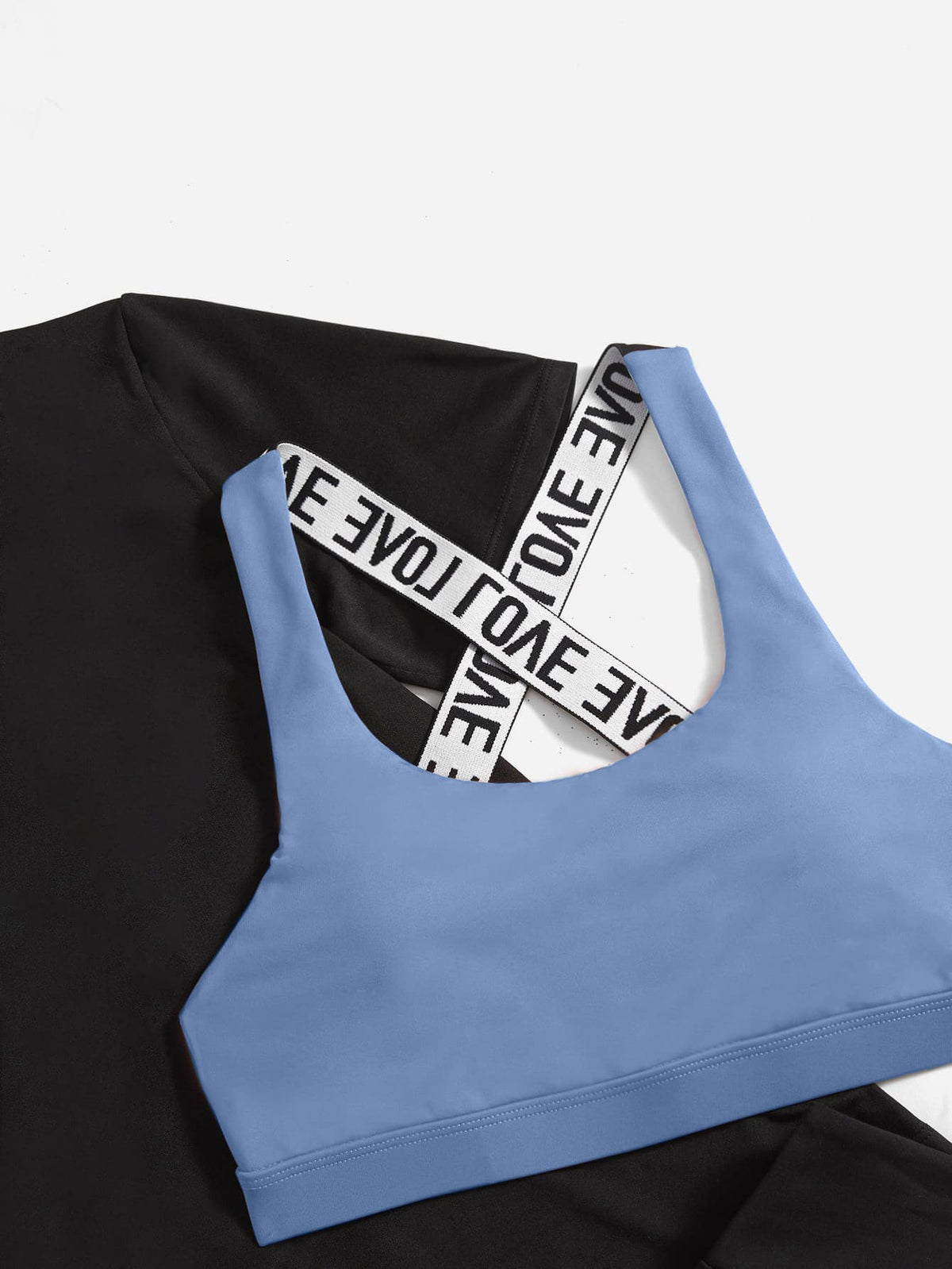 3 pezzi Set sportivo contrasto lettera a nastro color block orlo asimmetrico