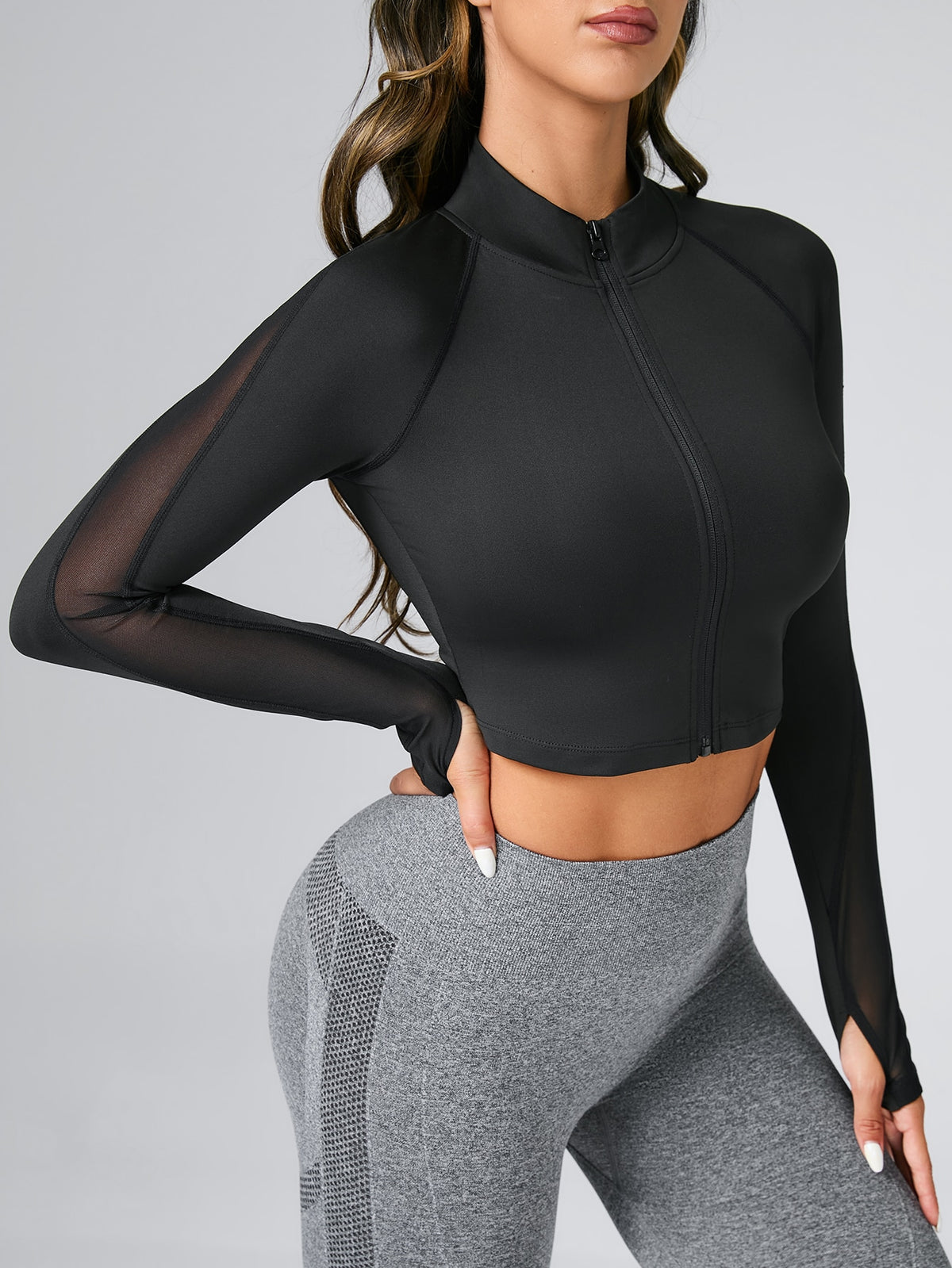 Giacche sportive pannello in tulle con fori per pollici