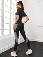 Maglietta sportiva e leggings color block con tasca del telefono