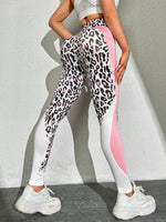 Leggings sportivi con stampa leopardo ampia fascia in vita con tasca del telefono