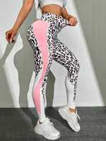 Leggings sportivi con stampa leopardo ampia fascia in vita con tasca del telefono