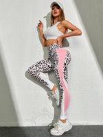 Leggings sportivi con stampa leopardo ampia fascia in vita con tasca del telefono