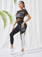 Running color block Maglietta sportiva & tasca laterale per telefono Leggings