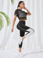 Running color block Maglietta sportiva & tasca laterale per telefono Leggings