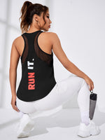 Canotta sportiva con grafica slogan inserto in rete