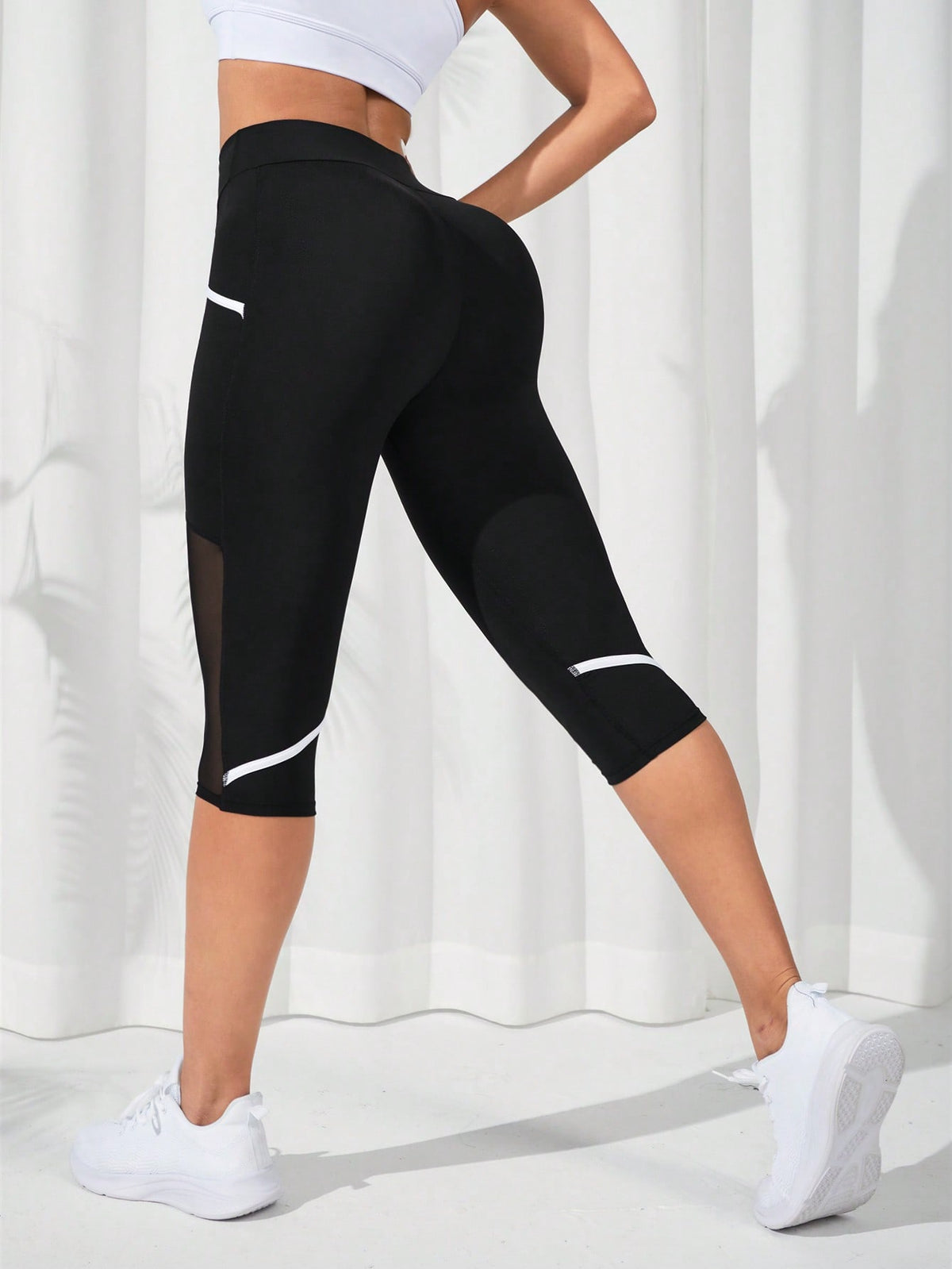 Leggings sportivi Capri tulle a contrasto inserto