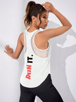 Canotta sportiva con grafica slogan inserto in rete