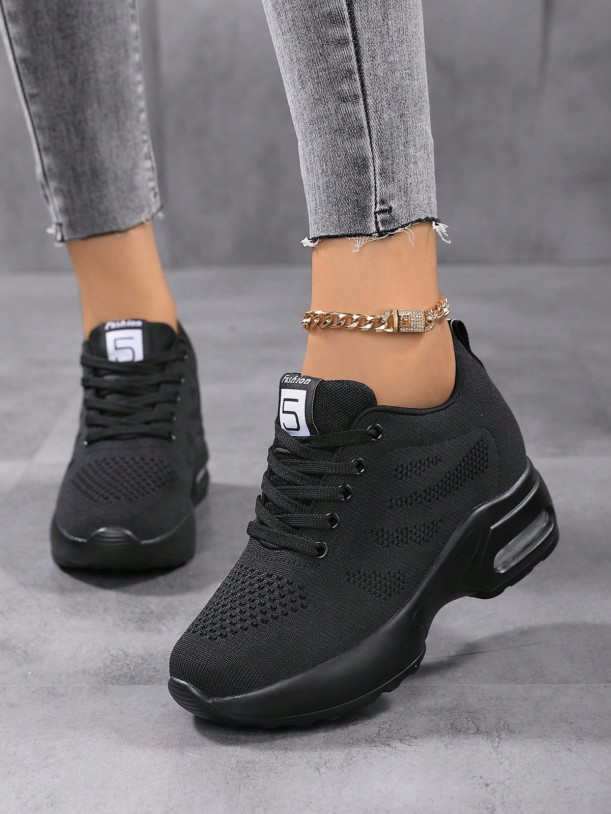 Sneakers Donna In Maglia Tinta Unita, Scarpe Casual Sportive Con Lacci, Scarpe Basse Versatili E Traspiranti