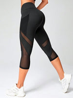 Leggings sportivi Capri tulle a contrasto con tasca del telefono