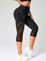 Leggings sportivi Capri tulle a contrasto con tasca del telefono