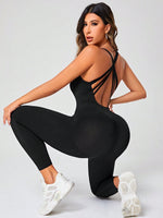 Jumpsuit sportiva schienale incrociato monocolore